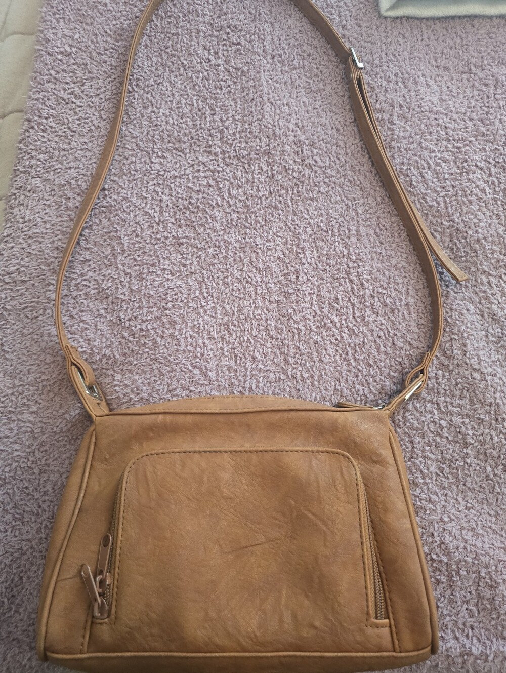 Tan Crossbody Bag with Silver-Tone Accents